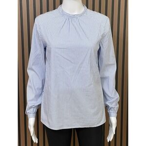J.McLaughlin Women's XS Blue Blouse Top Cotton‎ Striped Chic Minimalist Stretch